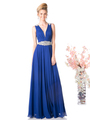 CD-J746 Sleeveless Evening Dress with Jeweled Detail  - Royal, Front View Thumbnail