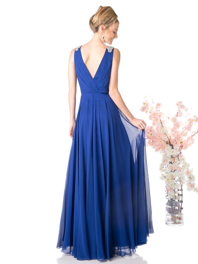 CD-J746 Sleeveless Evening Dress with Jeweled Detail  - Royal, Back View Medium