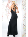 CD-J747 Halter Top  Evening Dress with Slit - Navy, Back View Thumbnail