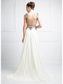 CD-J748 Illusion V-Neck Evening Dress with Sheer Back - Cream, Back View Thumbnail