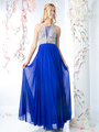 CD-J749 Halter Embellished Evening Dress - Royal, Front View Thumbnail