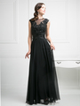 CD-J751 Sheer Neckline Embellished Evening Dress - Black, Front View Thumbnail