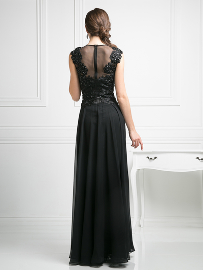 CD-J751 Sheer Neckline Embellished Evening Dress - Black, Back View Medium