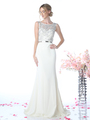 CD-J754 Sheer Beaded Evening Dress with Metal Belt - Ivory, Front View Thumbnail