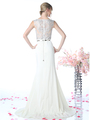 CD-J754 Sheer Beaded Evening Dress with Metal Belt - Ivory, Back View Thumbnail