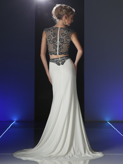 CD-J755 Two piece Sleeveless Beaded Prom Evening Dress - Ivory, Back View Medium