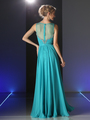 CD-J758 Flowing Chiffon Evening Dress with Illusion Bodice - Mint, Back View Thumbnail