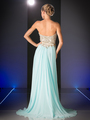 CD-JC3780 Prom gown with Metal Floral Belt - Sky Blue Gold, Back View Thumbnail