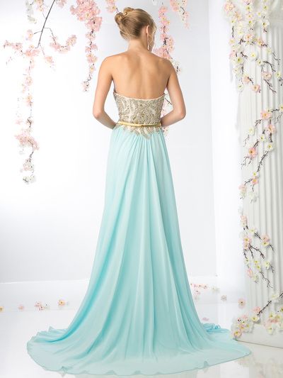 CD-JC3780 Prom gown with Metal Floral Belt - Sky Blue Gold, Alt View Medium