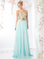 CD-JC3780 Prom gown with Metal Floral Belt - Sky Blue Gold, Alt View Thumbnail