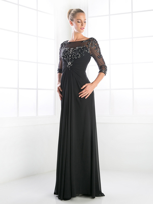 CD-JC4206 3/4 Length Sleeve Mother-of-the-Bride Dress, Black