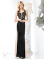 CD-JC4289 Two Toned Sleeveless Evening Dress - Black Nude, Front View Thumbnail