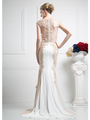 CD-JC4295 Two Tone Capped Sleeves Evening Dress with Applique - Ivory Gold, Back View Thumbnail