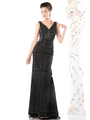 CD-KC002 Sleeveless V-neck Beaded Evening Dress  - Black, Front View Thumbnail