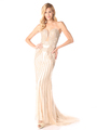 CD-KD008 Form Fitting Evening Gown with beading - Gold, Front View Thumbnail