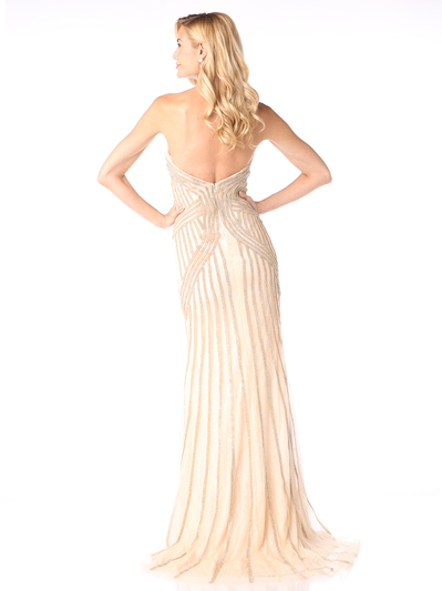 CD-KD008 Form Fitting Evening Gown with beading - Gold, Back View Medium