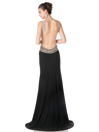 CD-KD009 Sleeveless Illusion Embellished Evening Dress  - Black, Back View Medium
