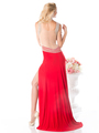 CD-KD009 Sleeveless Illusion Embellished Evening Dress  - Red, Back View Thumbnail