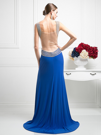 CD-KD009 Sleeveless Illusion Embellished Evening Dress  - Royal, Back View Medium