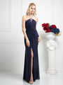 CD-KD011 Halter Neck Twisted Ruching Evening Dress - Navy, Front View Thumbnail