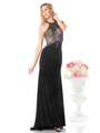 CD-KD012 Halter Beaded Top Backless Gown with Train - Black, Front View Thumbnail