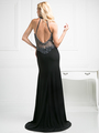 CD-KD012 Halter Beaded Top Backless Gown with Train - Black, Back View Thumbnail