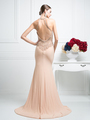 CD-KD012 Halter Beaded Top Backless Gown with Train - Champagne, Back View Thumbnail