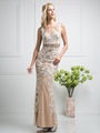 CD-KD015 Illusion Sleeveless Embellished Evening Dress - Nude White, Front View Thumbnail