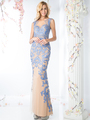 CD-KD015 Illusion Sleeveless Embellished Evening Dress - Perry Blue, Front View Thumbnail