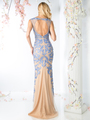 CD-KD015 Illusion Sleeveless Embellished Evening Dress - Perry Blue, Back View Thumbnail