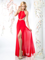 CD-KD019 Halter Top Evening Dress with Side Cutouts - Red, Front View Thumbnail