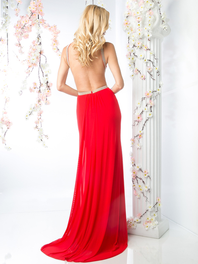 CD-KD019 Halter Top Evening Dress with Side Cutouts - Red, Back View Medium