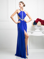 CD-KD019 Halter Top Evening Dress with Side Cutouts - Royal, Front View Thumbnail