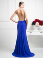 CD-KD019 Halter Top Evening Dress with Side Cutouts - Royal, Back View Thumbnail