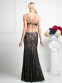 CD-KD020 Open Back Lace Evening Gown - Teal Nude, Back View Thumbnail