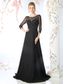 CD-KD026 Mother of the Bride Beaded Bodice Gown with Sheer Overlay - Black, Front View Thumbnail