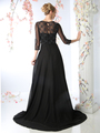 CD-KD026 Mother of the Bride Beaded Bodice Gown with Sheer Overlay - Black, Back View Thumbnail