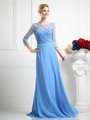 CD-KD026 Mother of the Bride Beaded Bodice Gown with Sheer Overlay - Perry Blue, Front View Thumbnail
