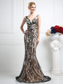 CD-KD032 Elegant Strapless Evening Dress with Train - Print, Front View Thumbnail