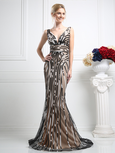 CD-KD032 Elegant Strapless Evening Dress with Train - Print, Front View Medium