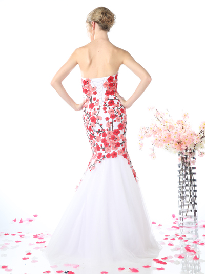 CD-KD080 Sweetheart Trumpet Prom Evening Gown with Embroidery - White Red, Back View Medium