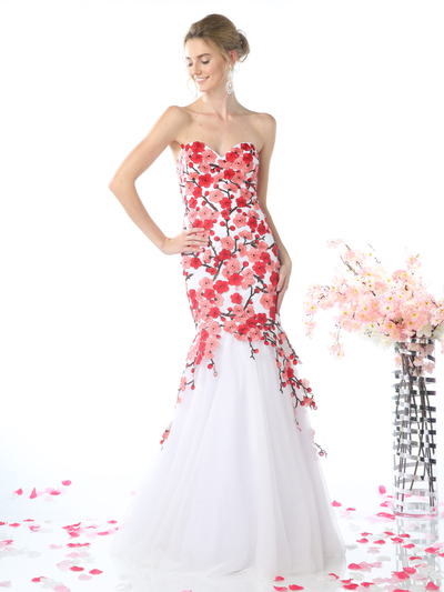 CD-KD080 Sweetheart Trumpet Prom Evening Gown with Embroidery - White Red, Front View Medium