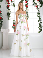 CD-ML6218 Strapless Sweetheart Rosette Prom Dress - Cream, Front View Thumbnail