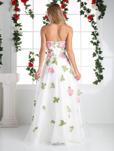 CD-ML6218 Strapless Sweetheart Rosette Prom Dress - Cream, Back View Medium