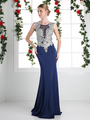 CD-ML6541 Illusion Beaded Top Evening Gown - Navy, Front View Thumbnail