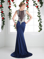 CD-ML6541 Illusion Beaded Top Evening Gown - Navy, Back View Thumbnail