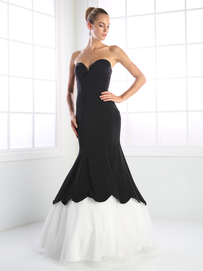 CD-P101 Strapless Sweetheart Formal Gown with Mermaid Hem - Black White, Front View Medium