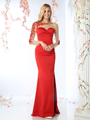 CD-P104 Illusion Long Sleeve Sweetheart Evening Gown  - Red, Front View Thumbnail