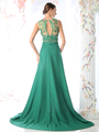 CD-P105 Embroidered Illusion Evening Dress - Green, Back View Thumbnail