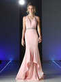 CD-P107 Elegant Long Evening Dress - Blush, Front View Thumbnail